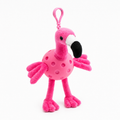 A plush flamingo toy inside a pink pickleball, attached to a pink key ring, photographed on a clean white background.