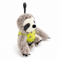 A plush sloth toy inside an green pickleball, attached to a black key ring, photographed on a clean white background.