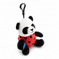 A plush panda toy inside an red pickleball, attached to a black key ring, photographed on a clean white background.